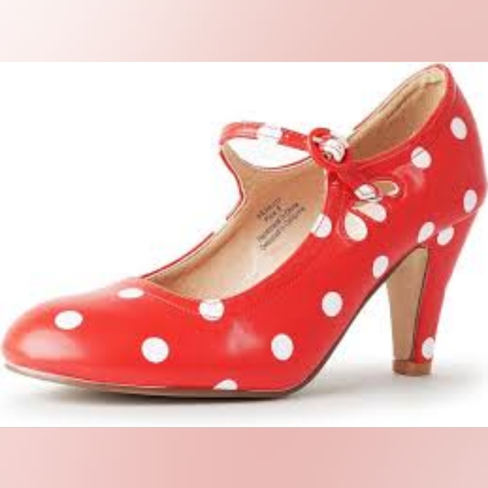 J Adams Pixi Red and White Polka Dot Mary Jane Heels